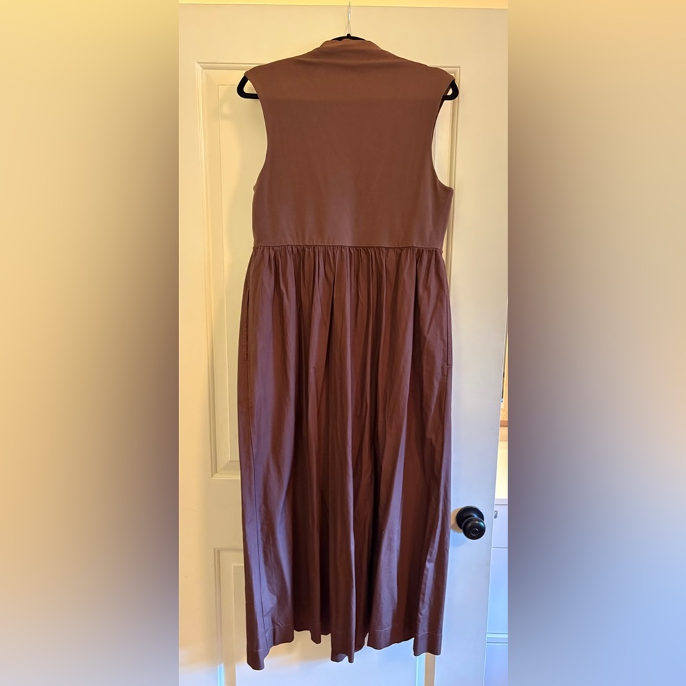 J.Crew Fitted knit mockneck dress with poplin skirt in brown, size L - Picture 7 of 7